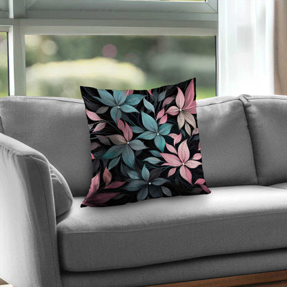 Desaturated Flowers Turquoise Poly Twill Throw Pillow |