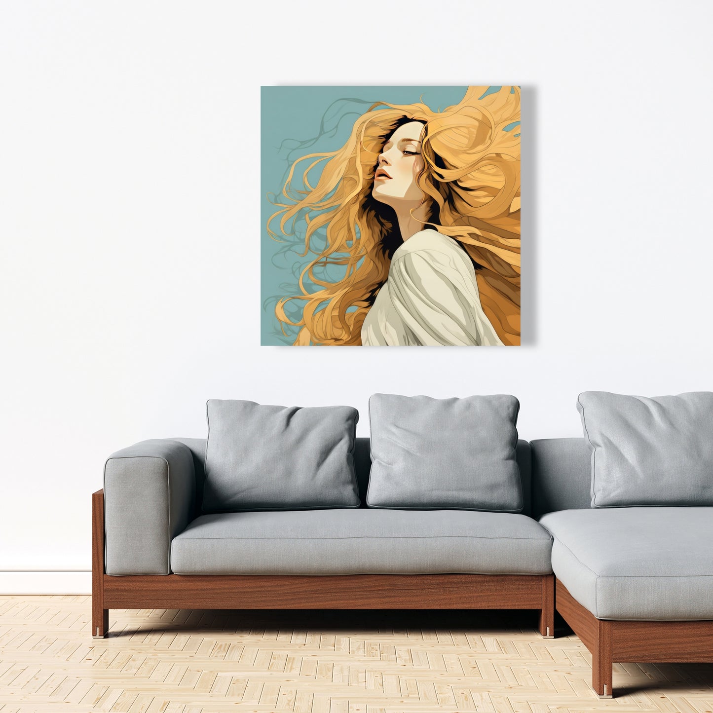 Flowing Hair - Turquoise Canvas Wall Art for Home Decor