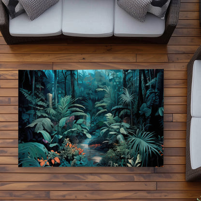 Deep in the jungle - Blue Outdoor Area Rug for Home Decor