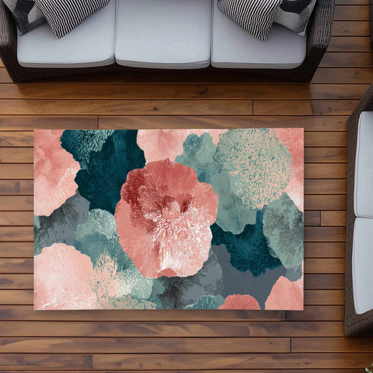 Tapis d'extérieur Whispering Coral Blooms | Décoration d'intérieur élégante