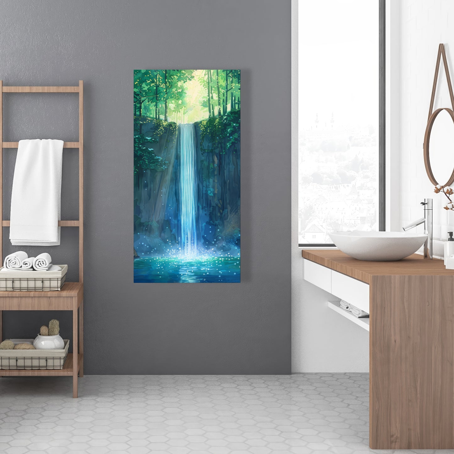 Waterfall Gray Canvas Art for Elegant Decor | Modern Design