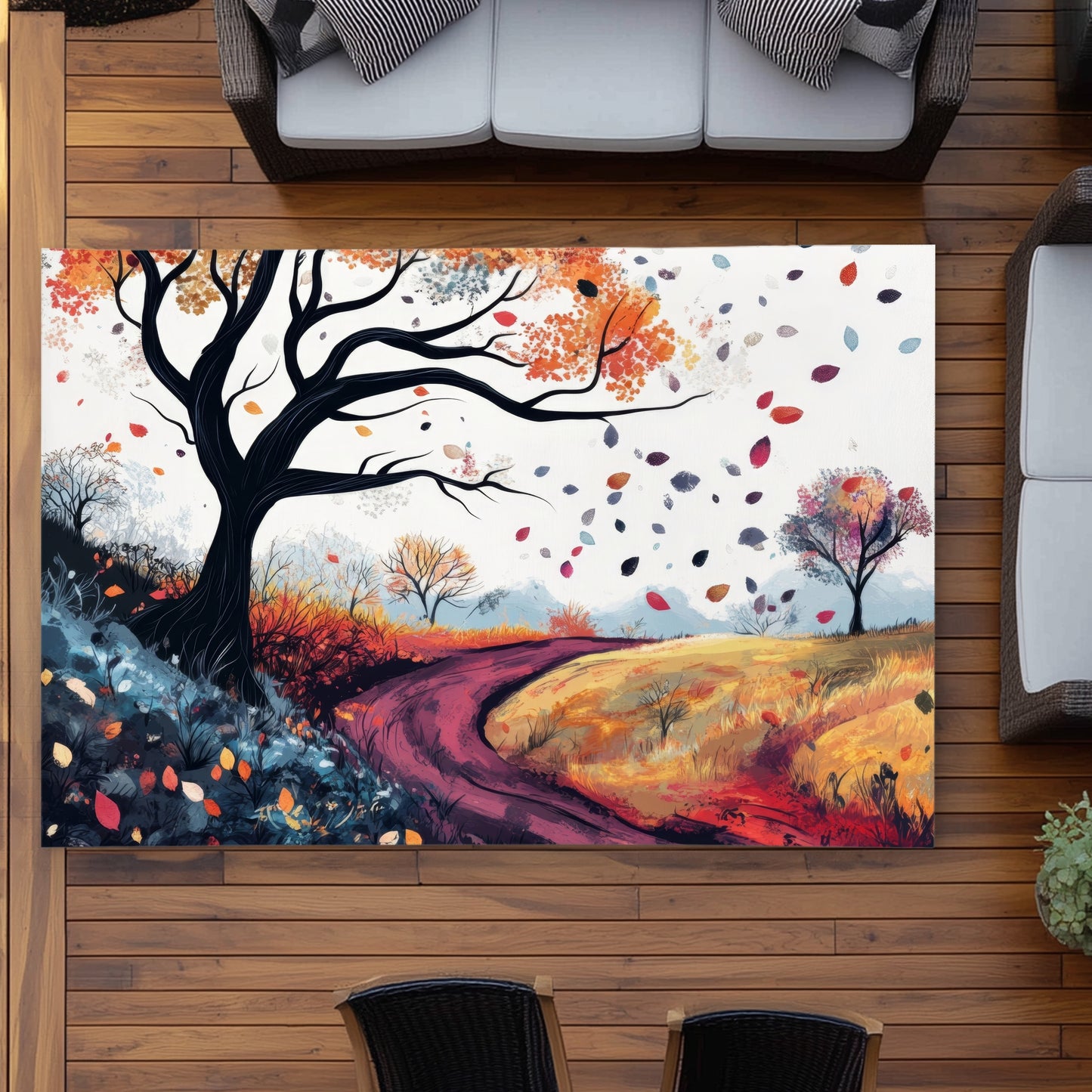 Tapis d'extérieur « Feuilles volantes » | Accent élégant pour la décoration intérieure