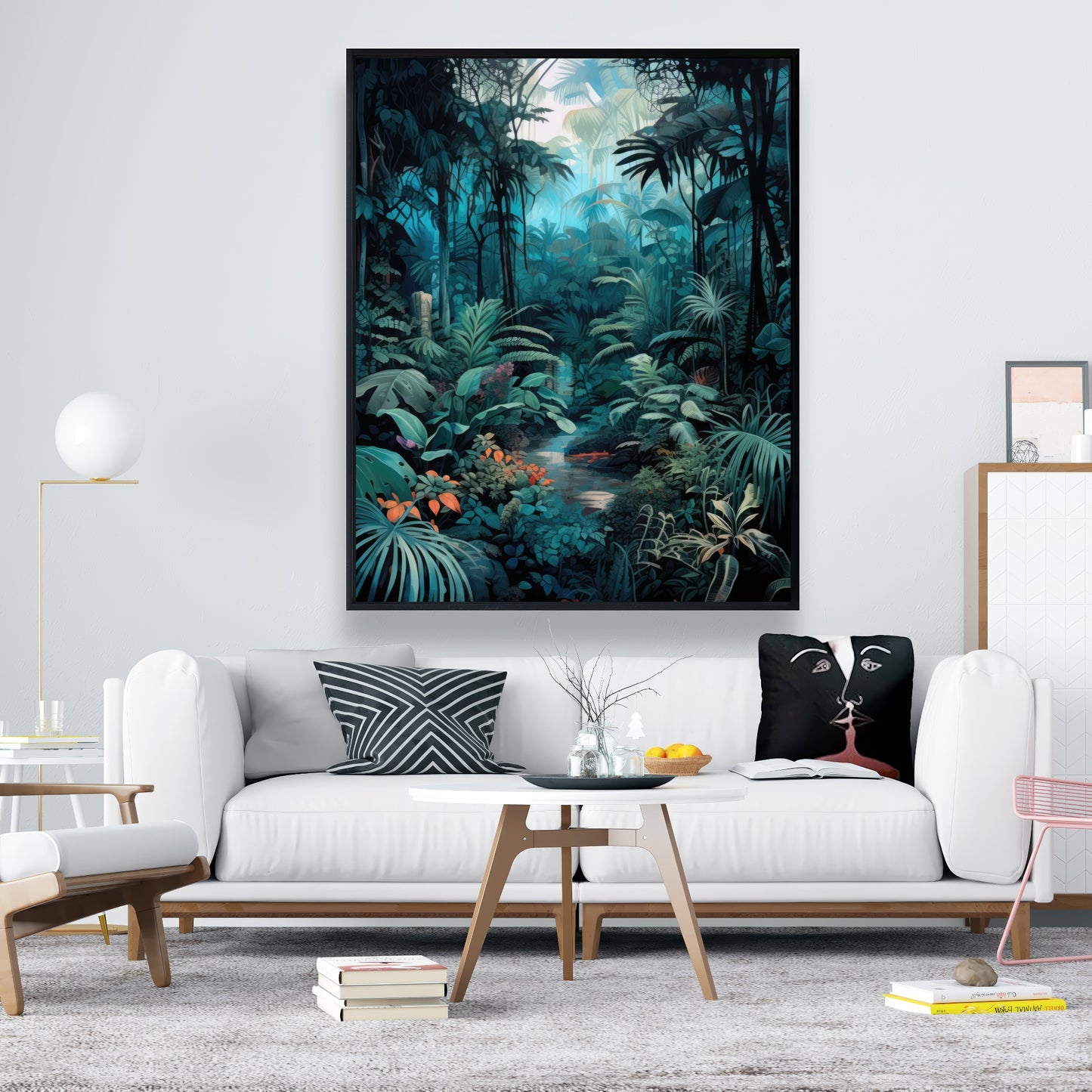 Deep in the Jungle - Blue Framed Canvas for Home Decor