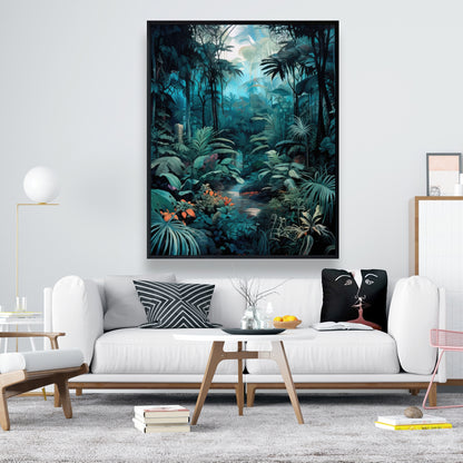 Deep in the Jungle - Blue Framed Canvas for Home Decor