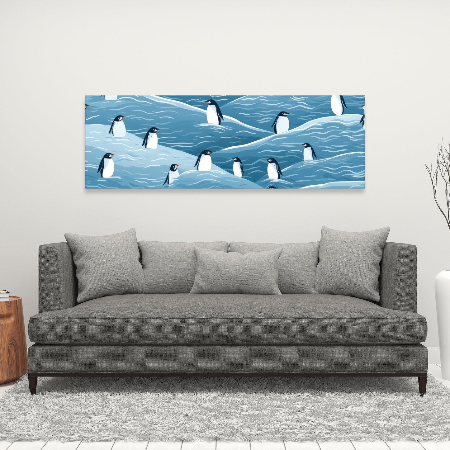 Penguins Wandering - Black Canvas Art for Home Decor