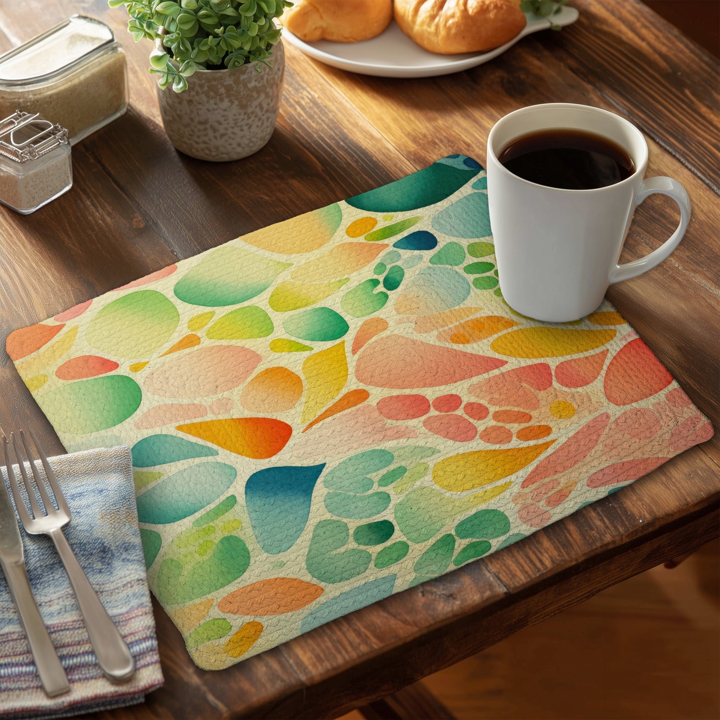 Organic Fruits Turquoise Braided Polyester Placemat | Home Decor