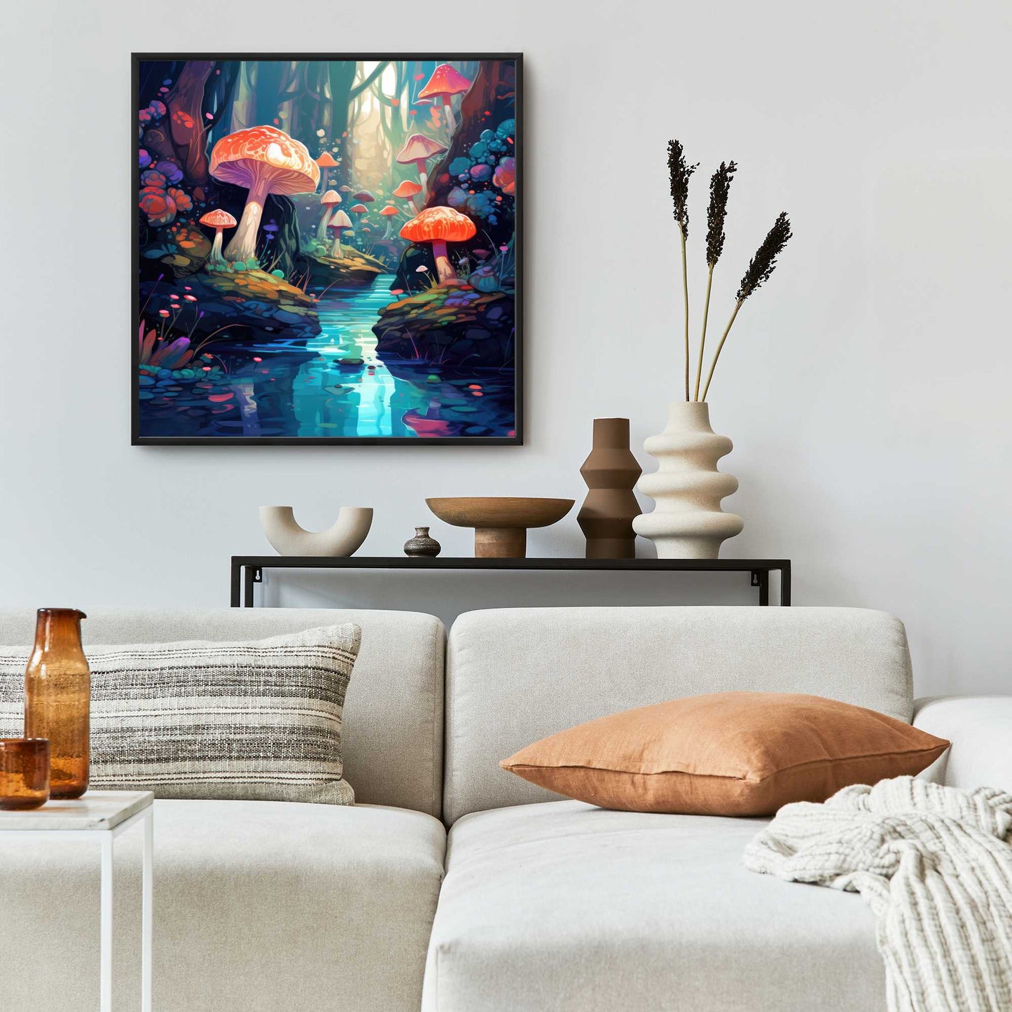 Whimsical Forest - Red Framed Canvas for Home Decor