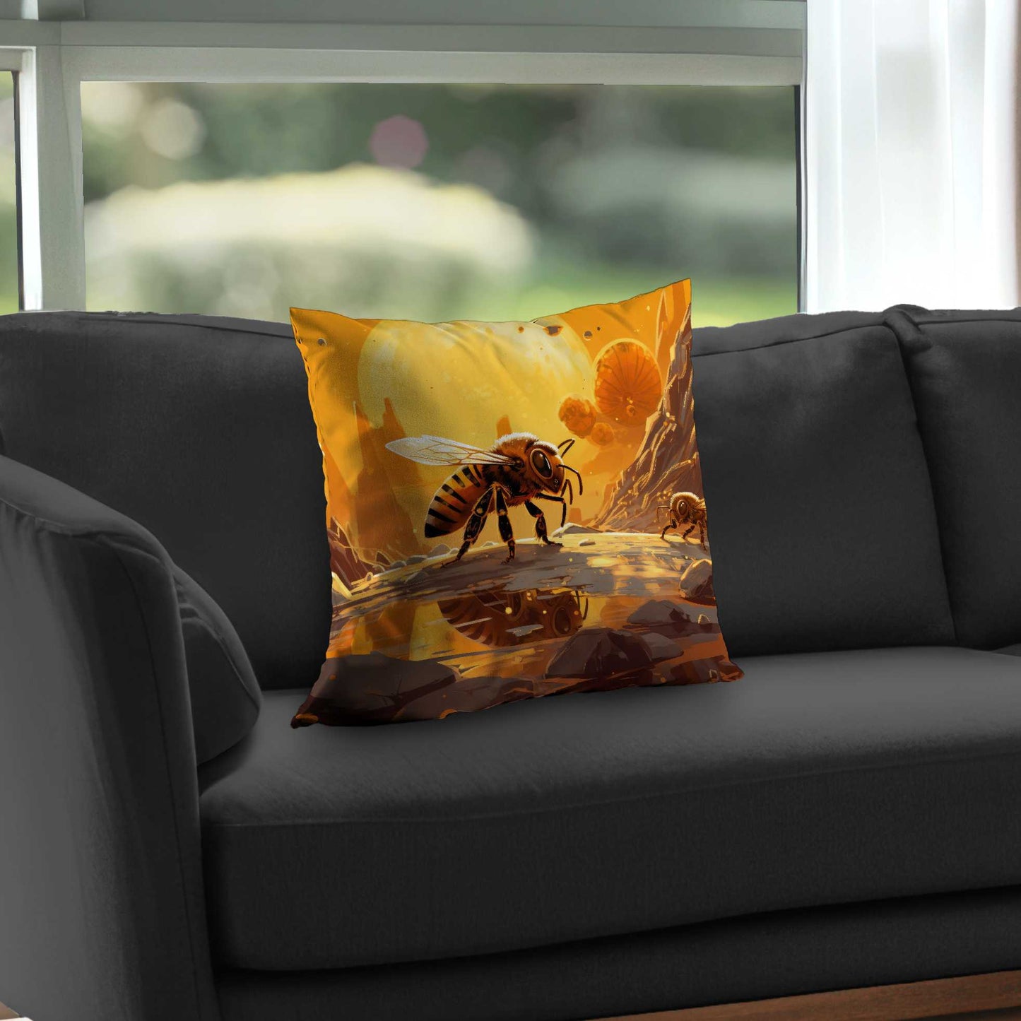 Bee World Poly Twill Throw Pillow - Home Decor Accent Pillow