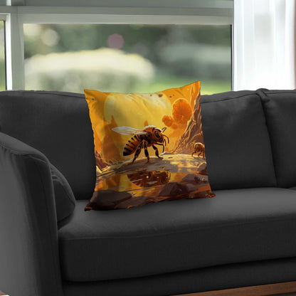 Bee World Poly Twill Throw Pillow - Home Decor Accent Pillow