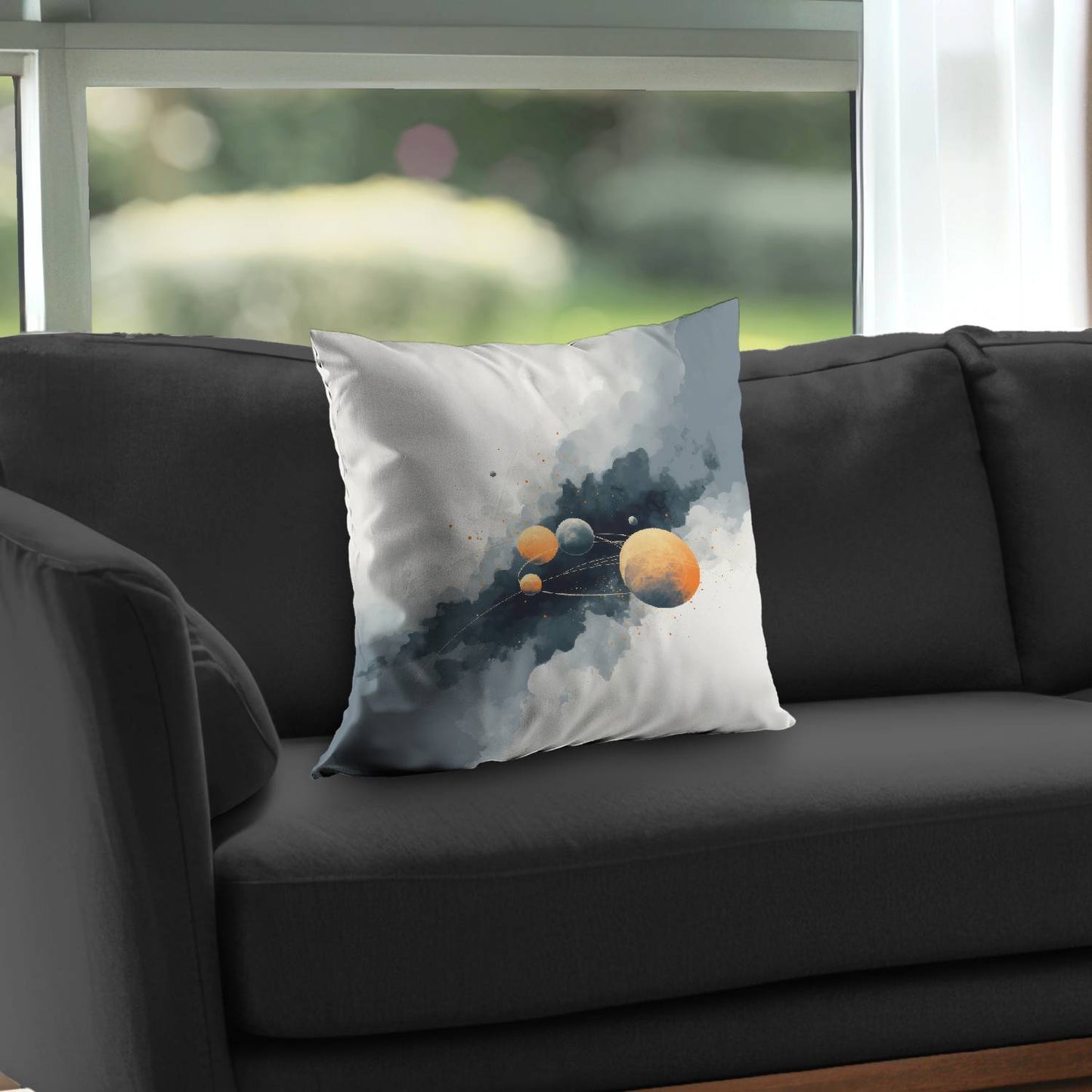 Coussin décoratif en sergé de polyester motif cercle de planètes - Décoration intérieure