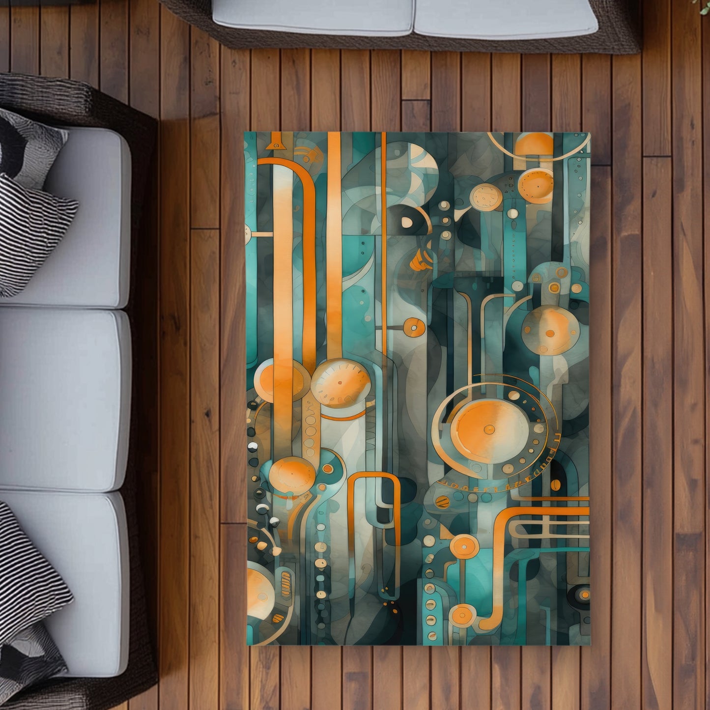 Astrological Machinery White Outdoor Area Rug for Home Decor