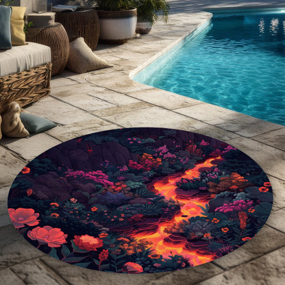 Tapis rond d'extérieur « Lave en fusion » pour la décoration intérieure
