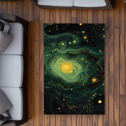 Illuminated in Space - Green Outdoor Area Rug for Home Decor