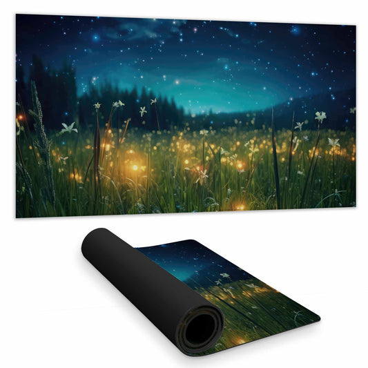 Fireflies at Night Yellow Desk Mat | Home Decor Essentials