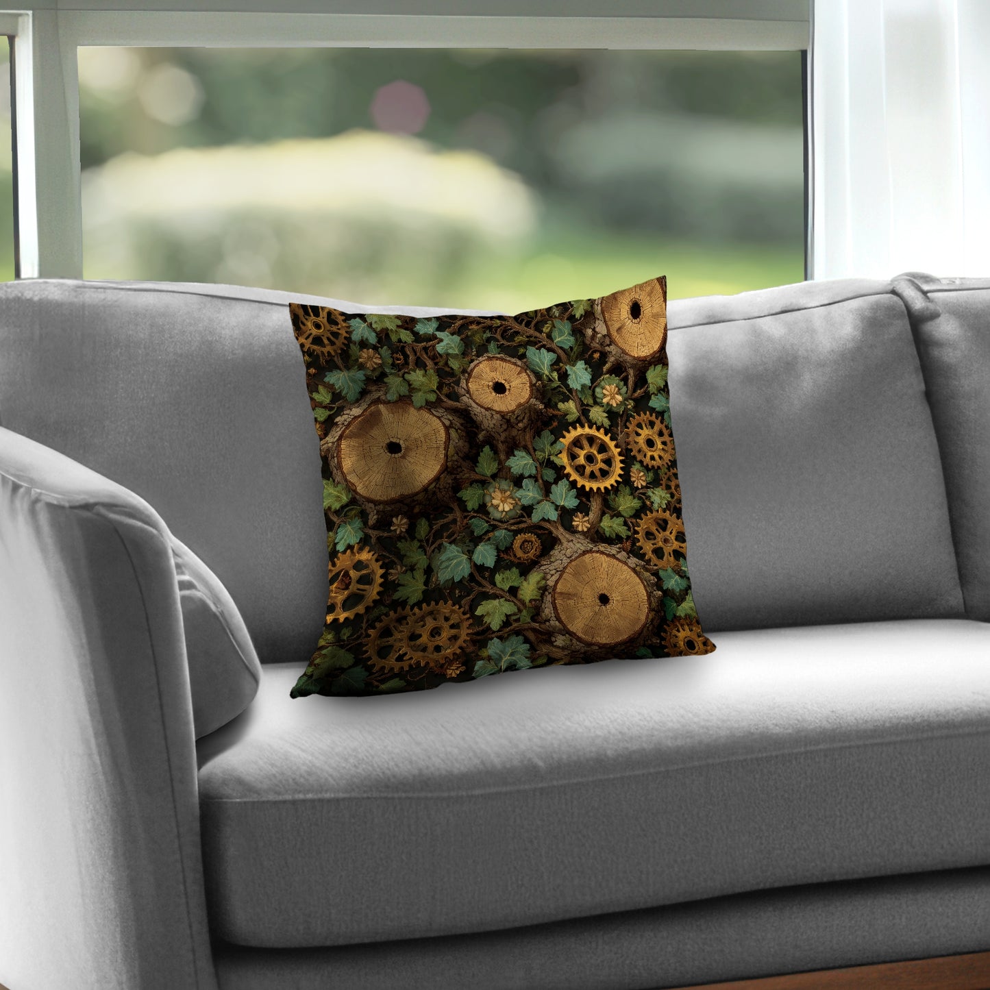 Hiding Gears Poly Twill Throw Pillow | Stylish Home Decor