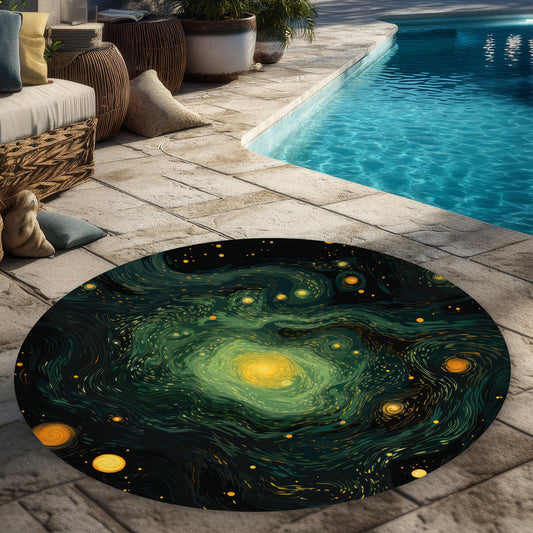 Illuminated in Space - Yellow Round Outdoor Area Rug | Home Decor