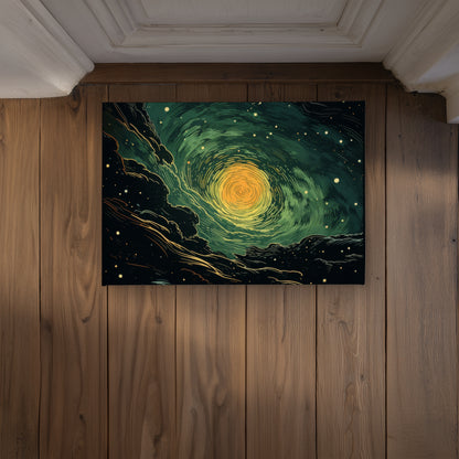 Turmoil in Space Green Indoor Outdoor Door Mat | Home Decor