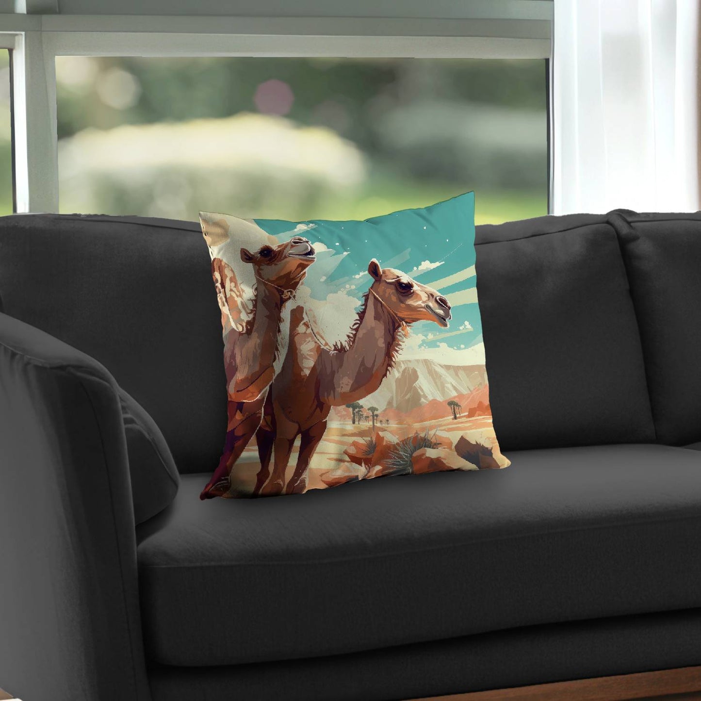 Two camels - Throw pillow - Print on demand