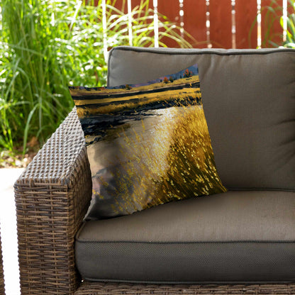 Coussin Déco en Twill Polyester "Golden Stream Glow" | Décoration Intérieure