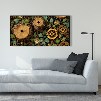 Hiding Gears - Brown Framed Canvas Art for Home Decor