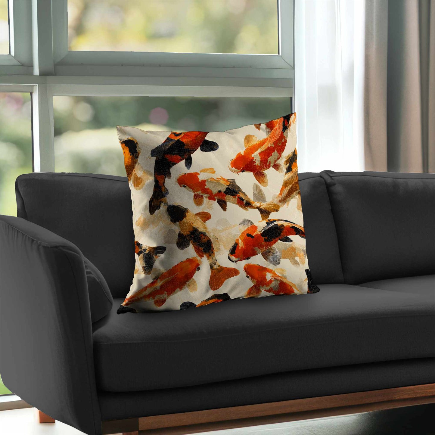 Coussin décoratif en sergé de polyester Koi Dance Flow - Accessoire de décoration intérieure