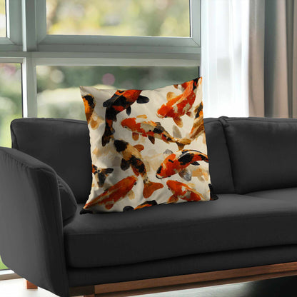 Coussin décoratif en sergé de polyester Koi Dance Flow - Accessoire de décoration intérieure