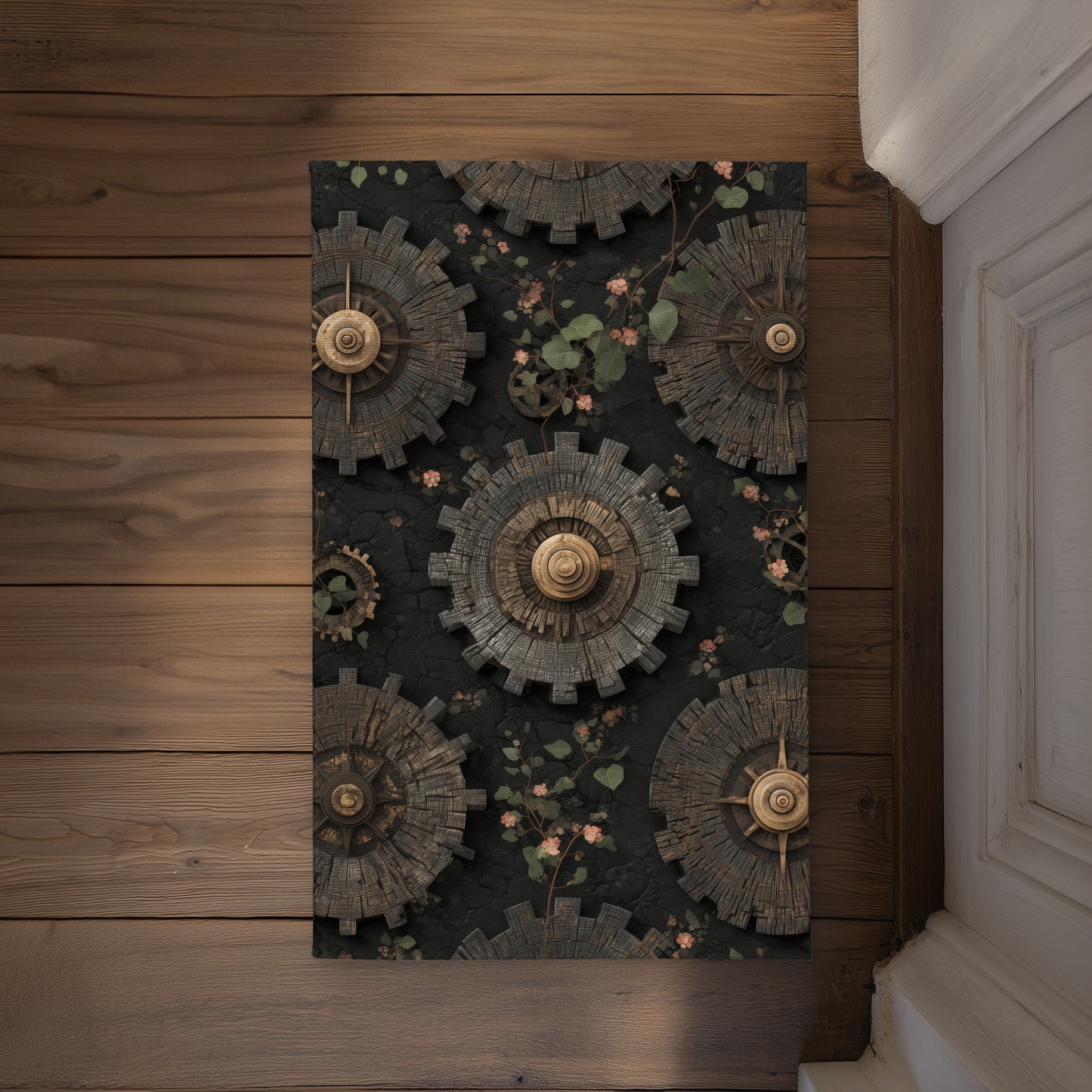 Cog Pattern Brown Indoor Outdoor Door Mat | Home Decor