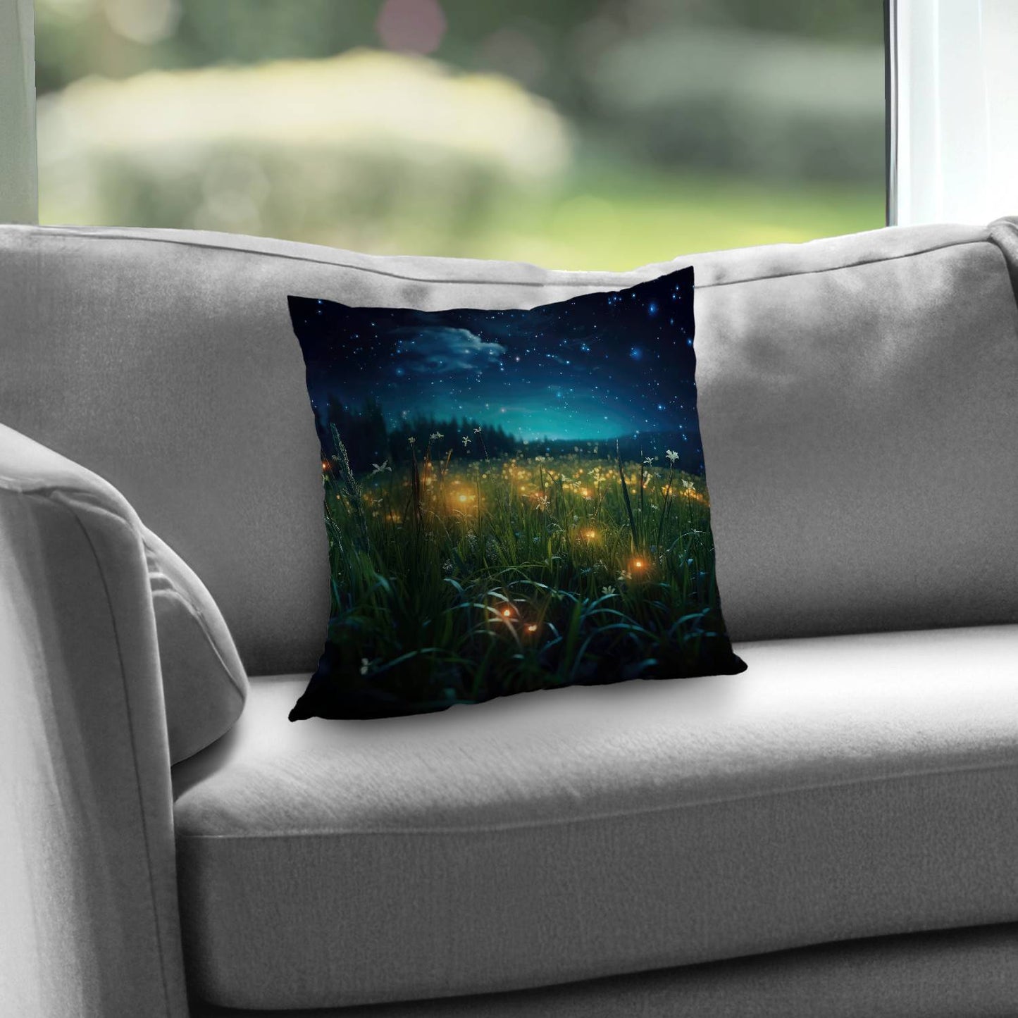 Fireflies at Night Blue Poly Twill Throw Pillow - Home Decor