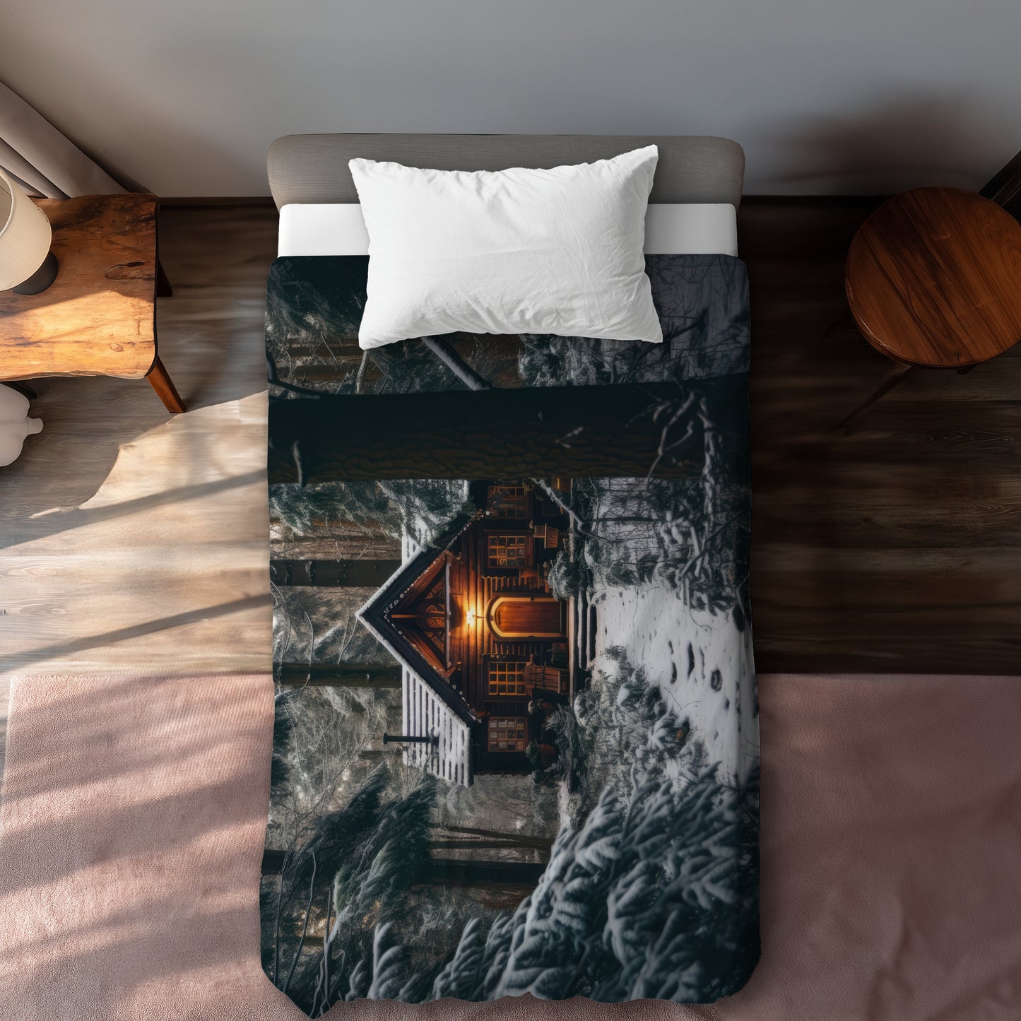 The lone cabin White duvet cover | Elegant home decor