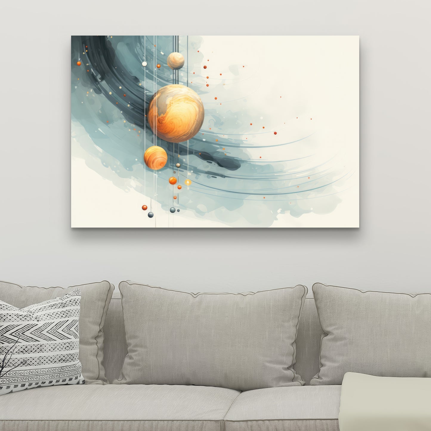 Hanging Planets - Blue Canvas Art for Home Decor | Unique Wall Art