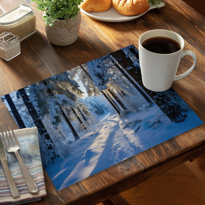 Set de table en polyester motif chemin enneigé | Accessoire de décoration pour la salle à manger