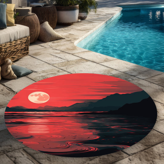 Bloody Tides Red Round Outdoor Area Rug | Home Decor Accent