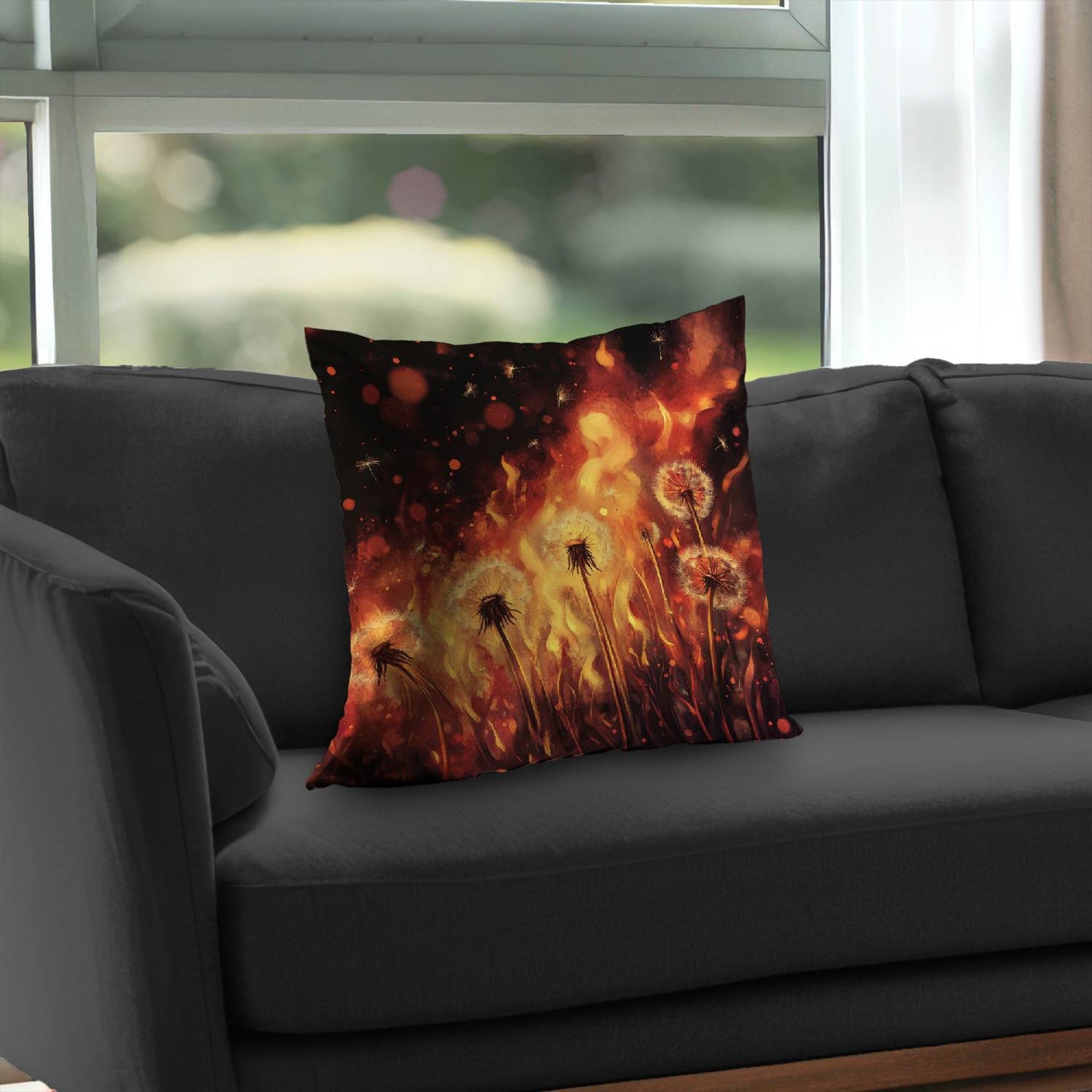Dandy Fire Poly Twill Throw Pillow | Stylish Home Decor