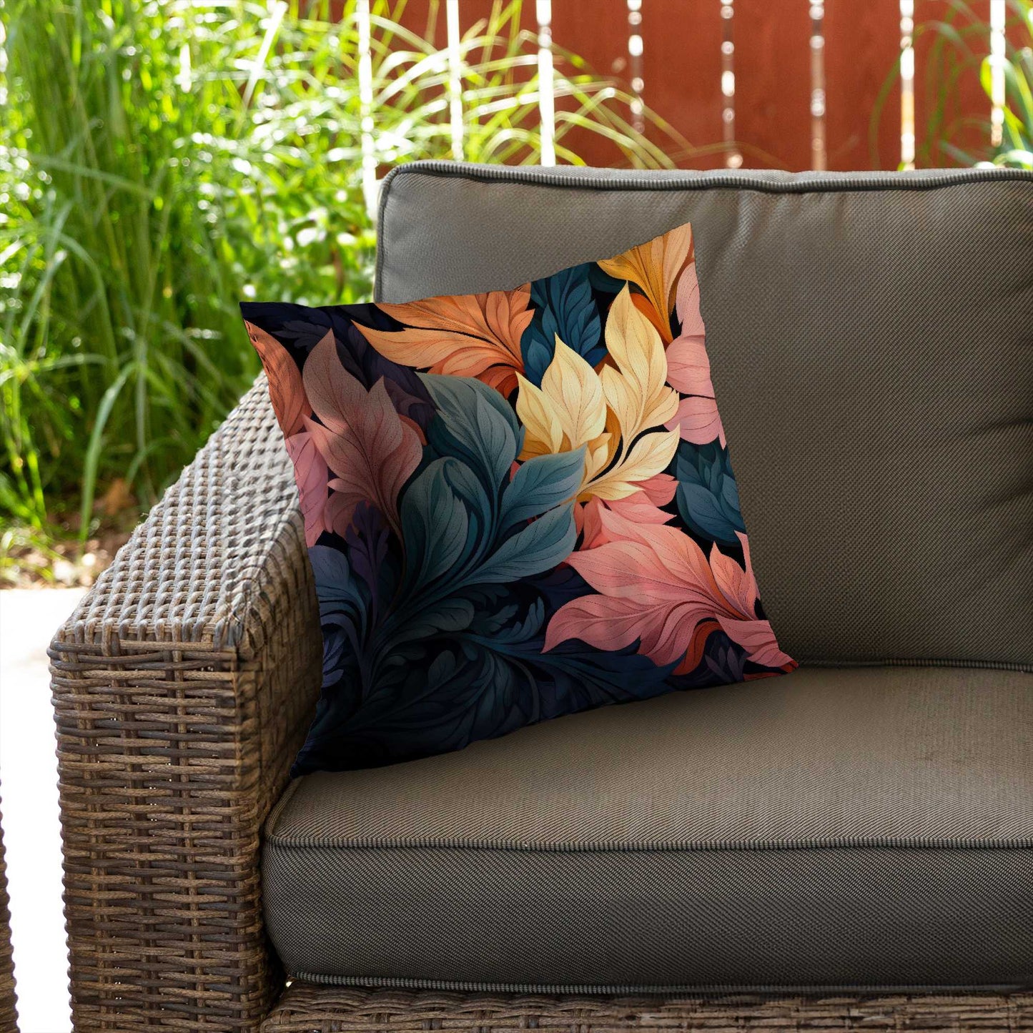 Coussin décoratif en sergé de polyester gris pastel fleuri | Décoration