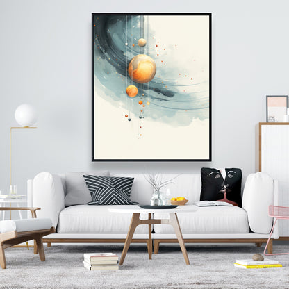 Hanging planets - Blue framed canvas for home decor
