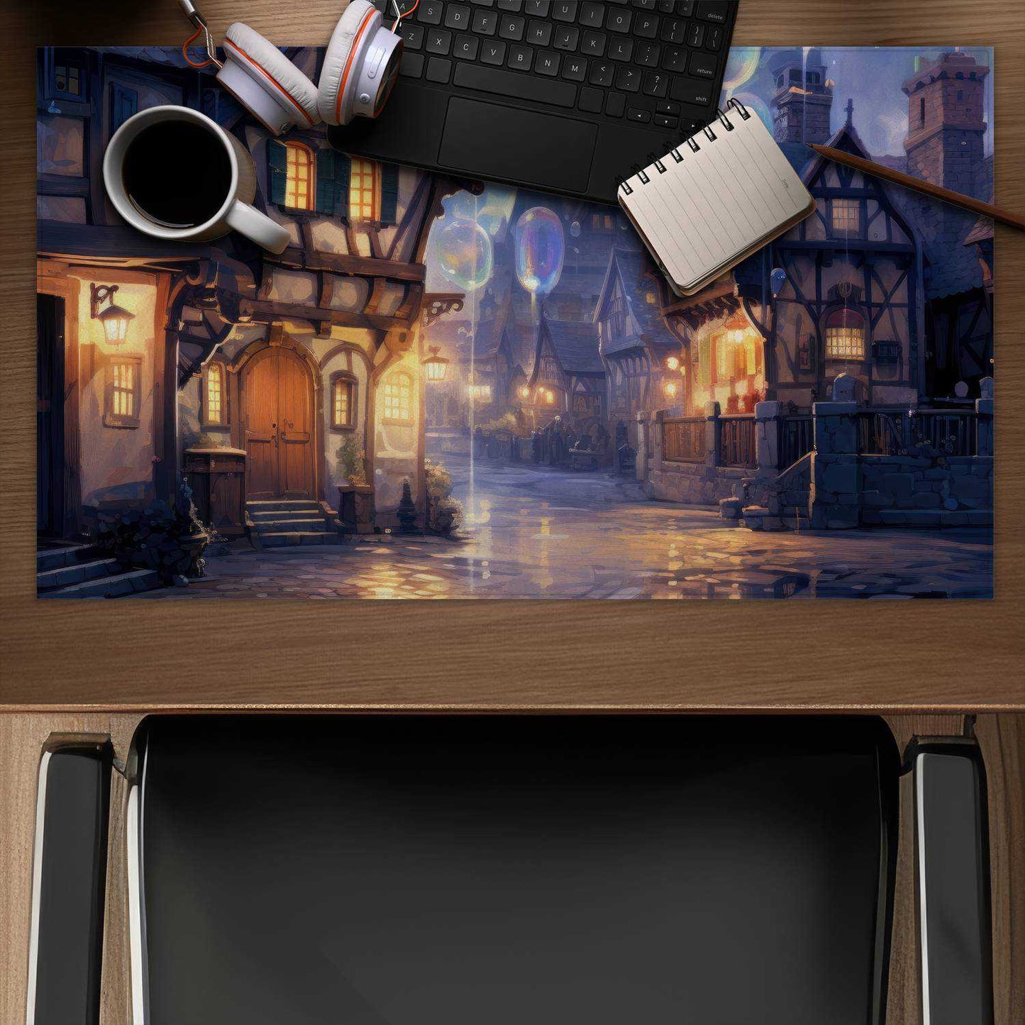 Bloopy town Black Desk Mat | Stylish & Durable