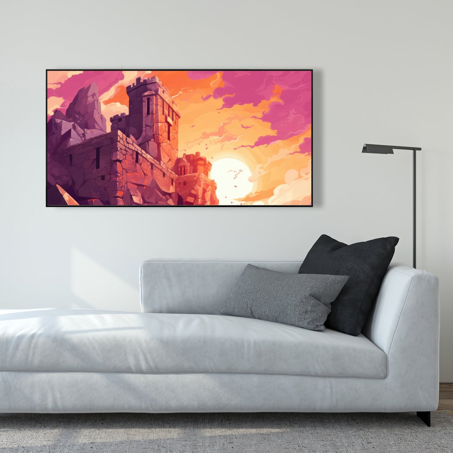 The Setting Rampart - Pink Framed Canvas for Home Decor
