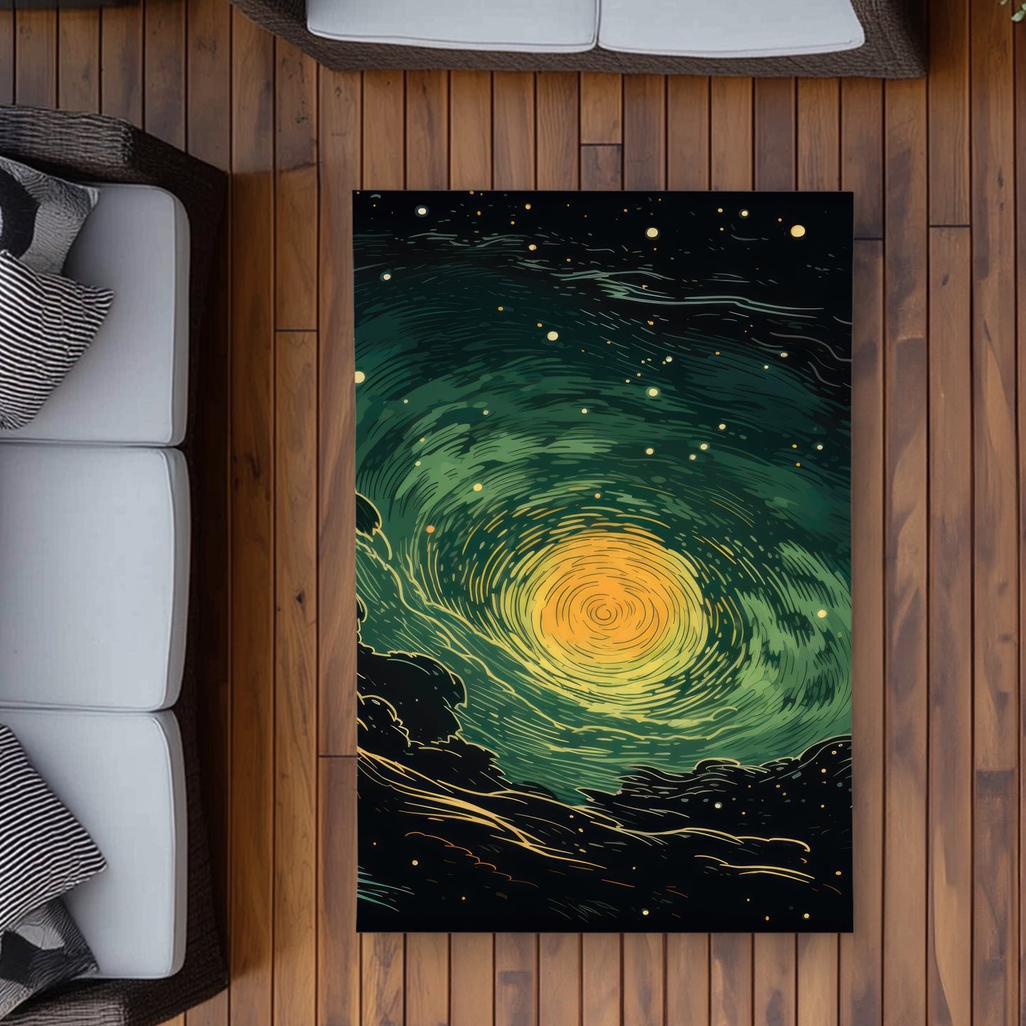 Turmoil in Space - Black Outdoor Area Rug for Home Decor