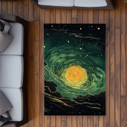 Turmoil in Space - Black Outdoor Area Rug for Home Decor