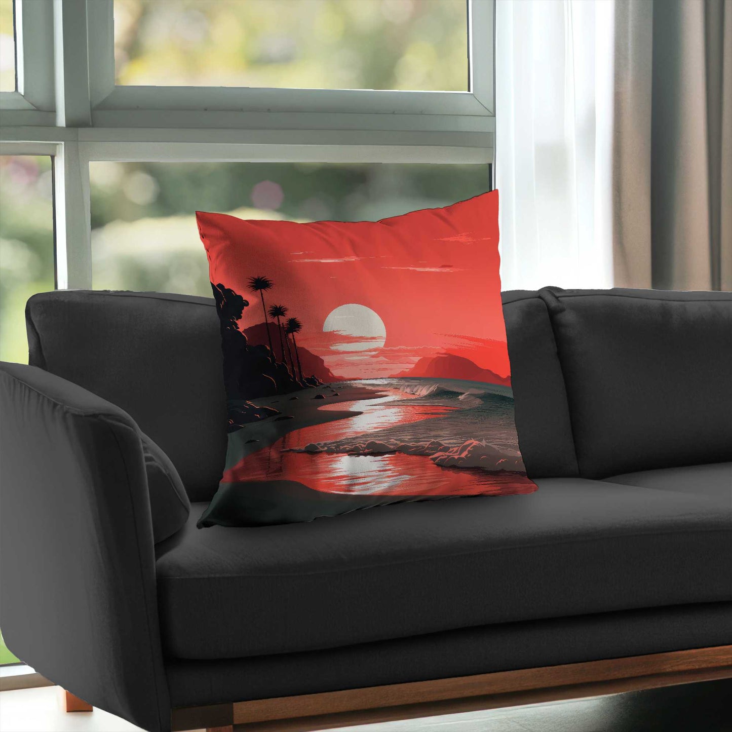 Blood Sun Poly Twill Throw Pillow - Stylish Home Decor