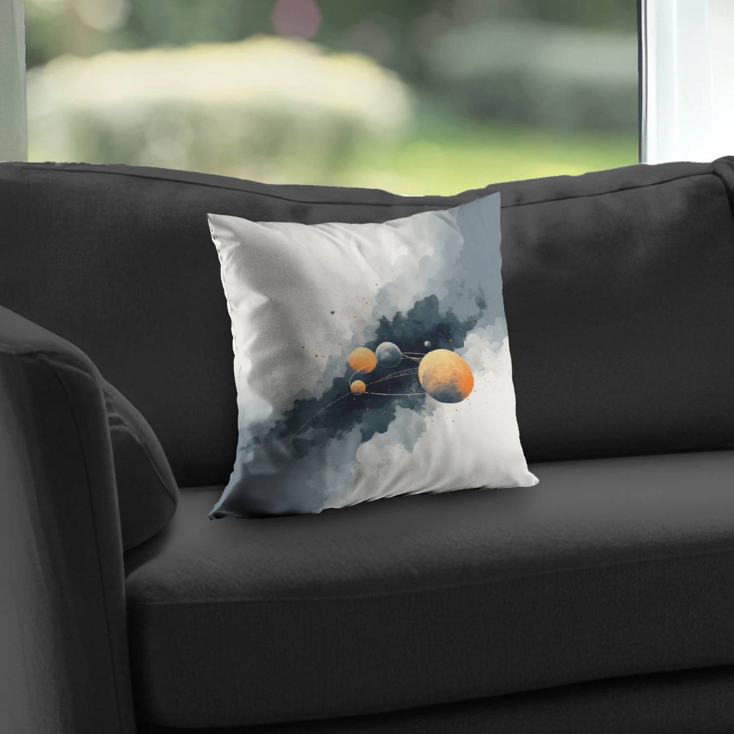 Coussin décoratif en sergé de polyester motif cercle de planètes - Décoration intérieure