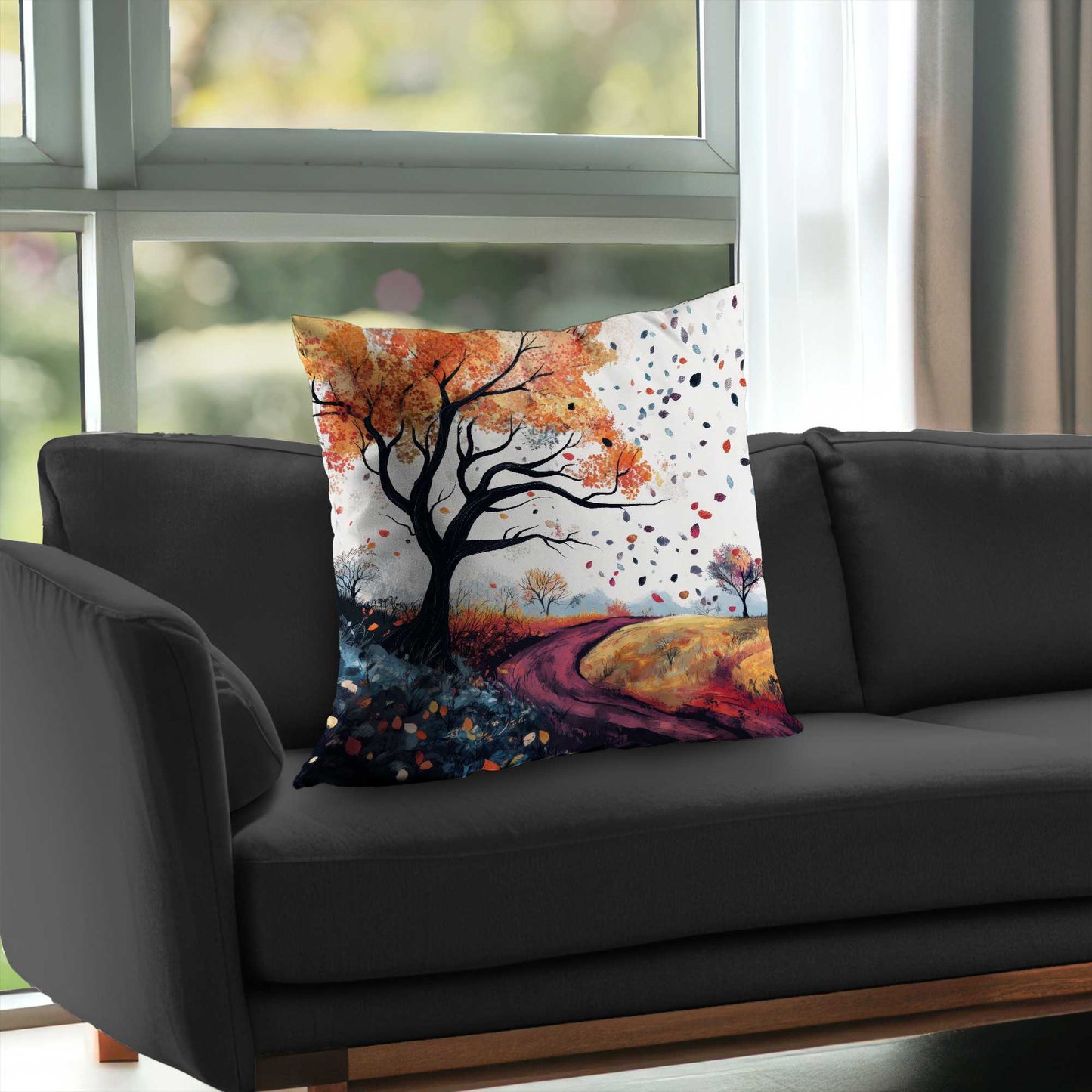 Blowing Leaves Poly Twill Throw Pillow | Home Decor Accent