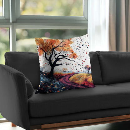 Blowing Leaves Poly Twill Throw Pillow | Home Decor Accent