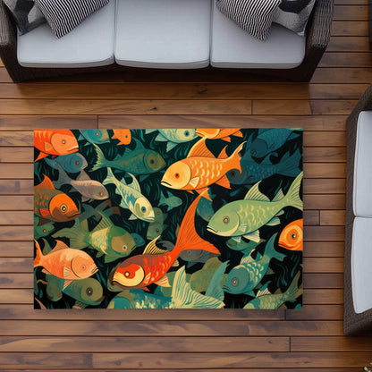 Simple Fishes Black Outdoor Area Rug | Home Decor Essentials
