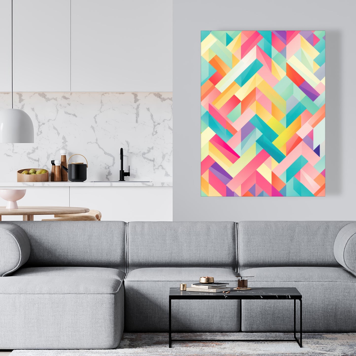 Stripe Harmony - Turquoise Canvas Wall Art for Home Decor