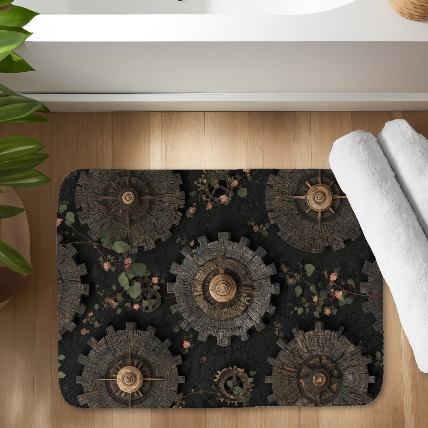 Cog Pattern Gray Bath Mat for Home Decor | Stylish Comfort
