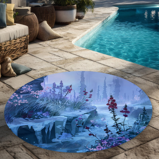 Valley of Ice - White Round Outdoor Area Rug for Home Decor
