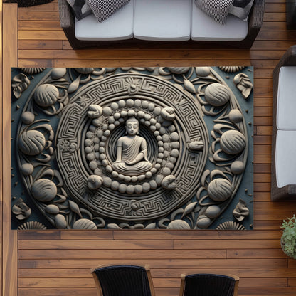 Spiritual Peace White Outdoor Area Rug | Home Decor Accent