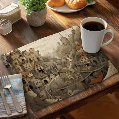Intricate Town Hall - Orange Braided Polyester Placemat | Home Decor