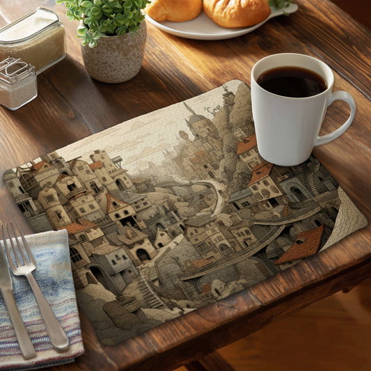 Intricate Town Hall - Orange Braided Polyester Placemat | Home Decor